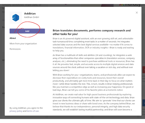 click add step three to adding brian to ms teams